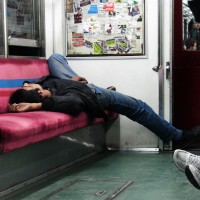 `Sleeping the monkey in subway`
