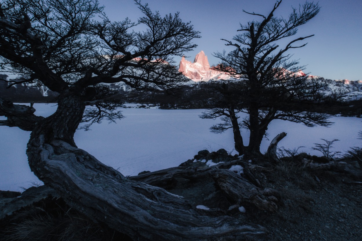 Aurora invernal frente al Fitz Roy