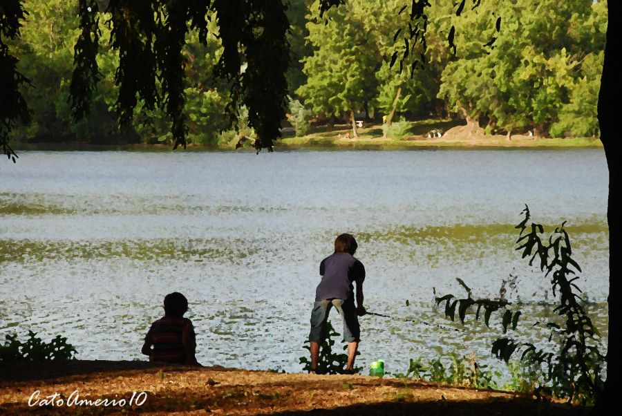 "chicos pescando" de Carlos Amerio (cato)