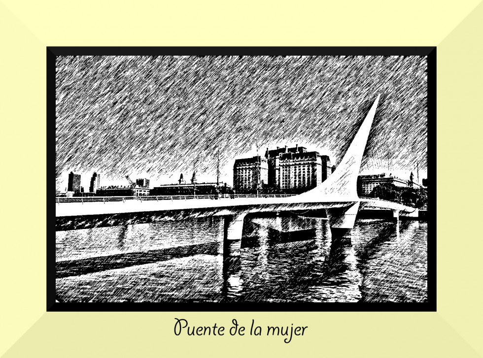 "Puente de la Mujer - efecto lapiz, con marquito" de Adolfo Fioranelli