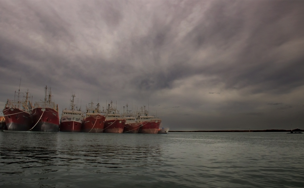 "barcos en la Ria Deseado" de Edith Polverini